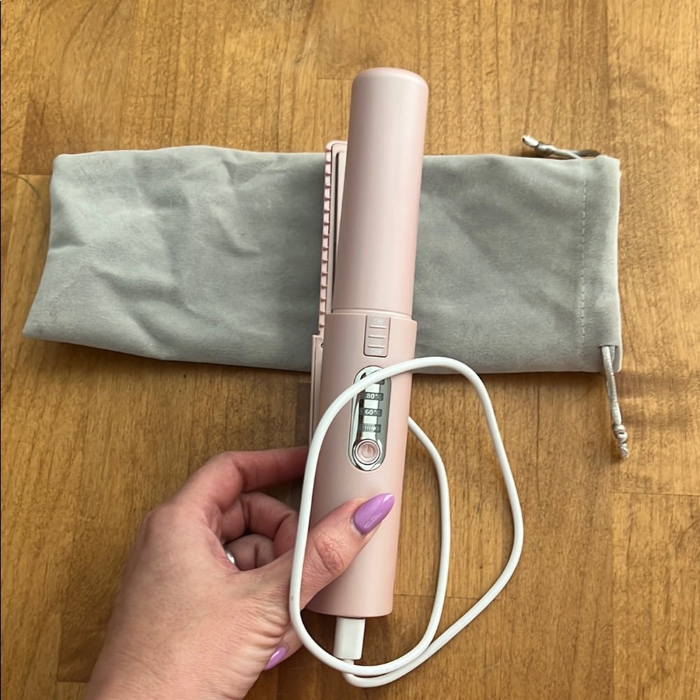 Pink Hair Straightening Tool with Pouch usb charging travel size